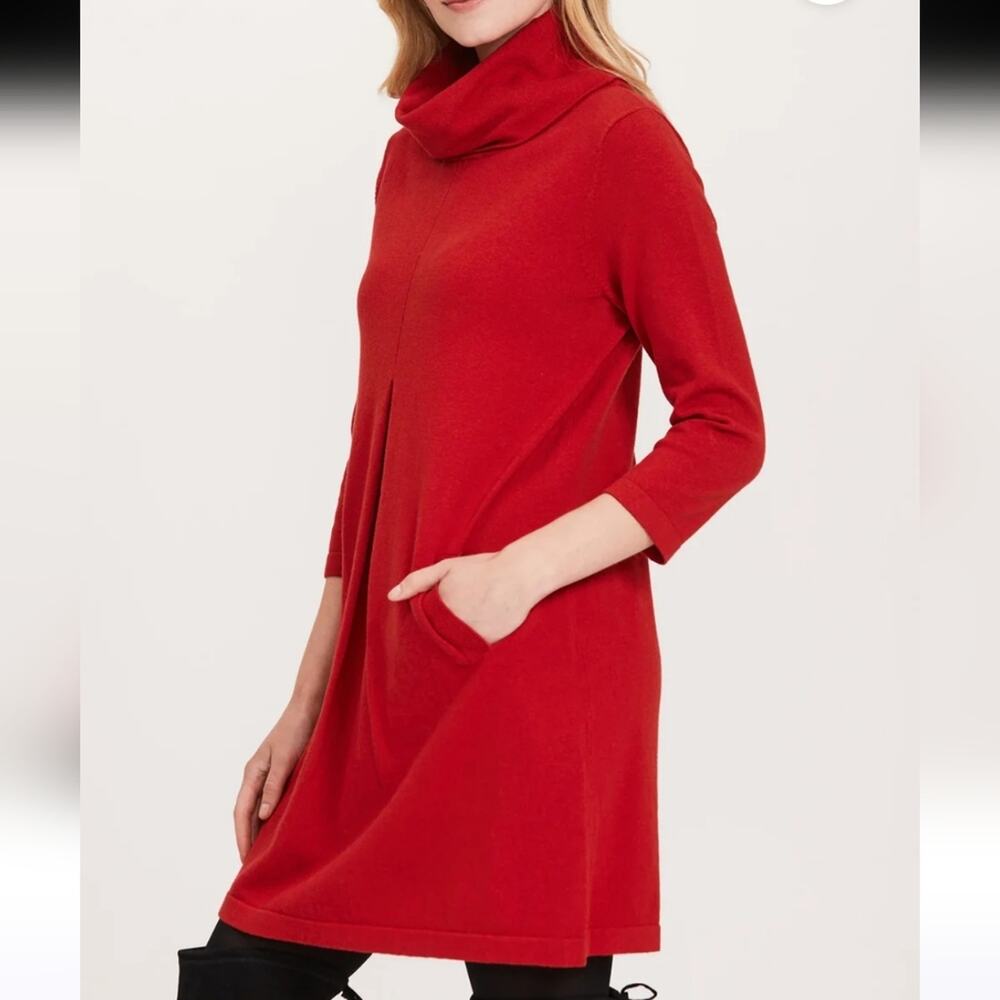 Tyler Boe Kim Cotton Cashmere Cowl Neck Tunic Dress In Crimson Size Medium - Picture 2 of 12